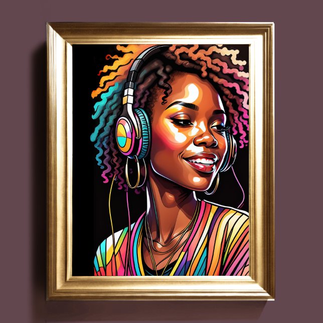 Watercolor Stained Glass Woman Wearing Headphones Poster (Creator Uploaded)