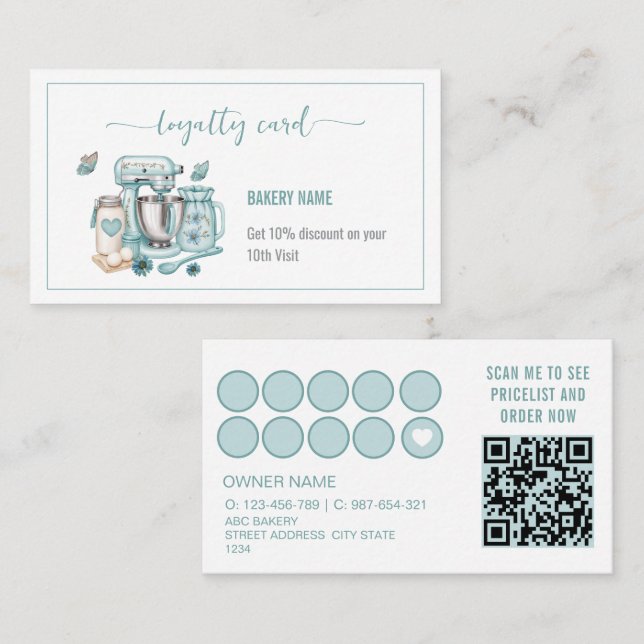 Watercolor stand mixer Bakery Loyalty card (Front/Back)
