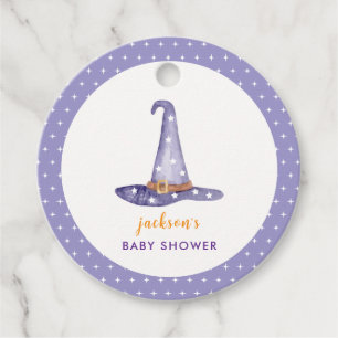 Watercolor Star Little Boo Witch Hat Baby Shower Favour Tags