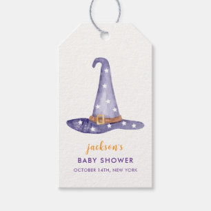 Watercolor Star Little Boo Witch Hat Baby Shower Gift Tags