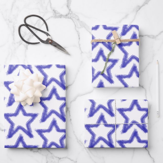 Watercolor Star Shape Pattern Wrapping Paper Sheet (Front)