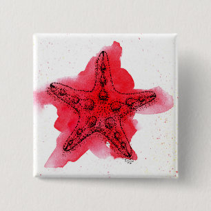 Watercolor Starfish 15 Cm Square Badge