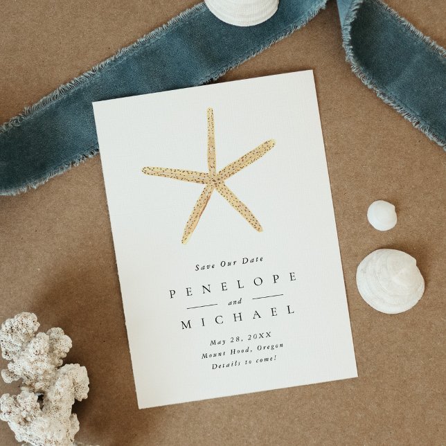 Watercolor Starfish Beach Wedding Save The Date (Watercolor Starfish Beach Wedding Save The Date)
