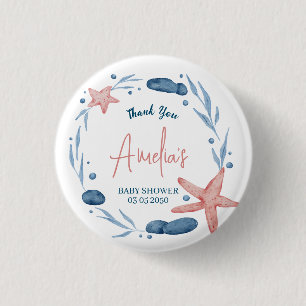 Watercolor Starfish Blue Coral Reef Baby Shower 3 Cm Round Badge