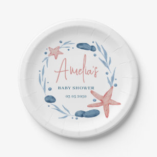 Watercolor Starfish Coral Reef Baby Shower Paper Plate