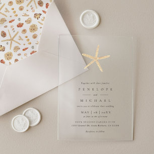 Watercolor Starfish Elegant Minimalist Wedding Acrylic Invitations
