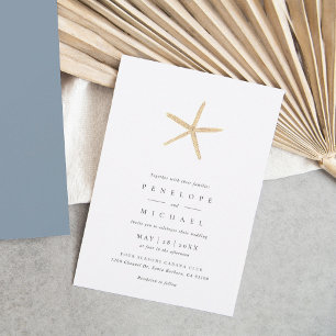 Watercolor Starfish Elegant Minimalist Wedding Invitation