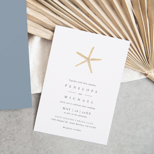 Watercolor Starfish Elegant Minimalist Wedding Invitation (Creator Uploaded)
