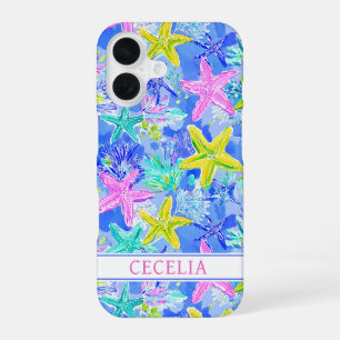 Watercolor Starfish Monogrammed iPhone 16 Case