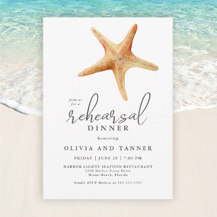 Watercolor Starfish Seafood Rehearsal Dinner Invitation