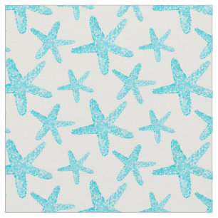 Watercolor Starfish Teal Pattern Fabric