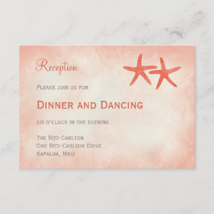 Watercolor Starfish Wedding Reception Card Coral