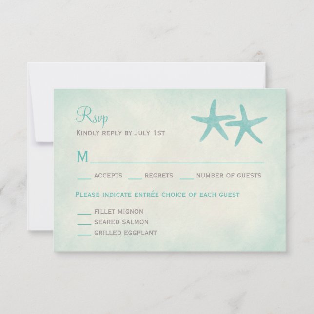 Watercolor Starfish Wedding RSVP/Response Card (Front)