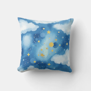 Watercolor Starry Galaxy with Metallic Highlights Cushion