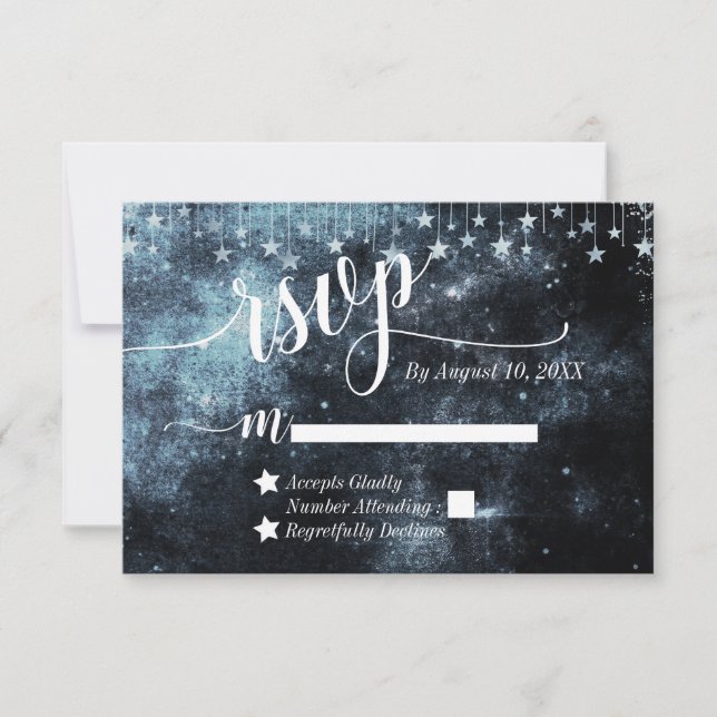 Watercolor Starry Night Celestial Wedding RSVP (Front)