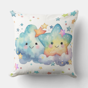Watercolor Starry Night With Clouds Cushion
