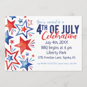 Watercolor Stars 4th of July Invitation