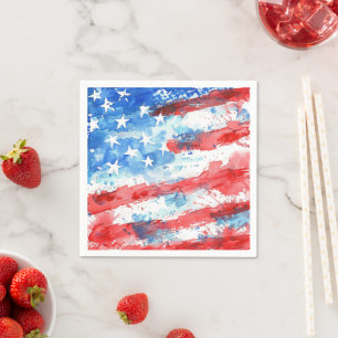 Watercolor Stars and Stripes Flag Patriotic  Napkin
