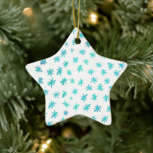 Watercolor stars - aqua ceramic tree decoration