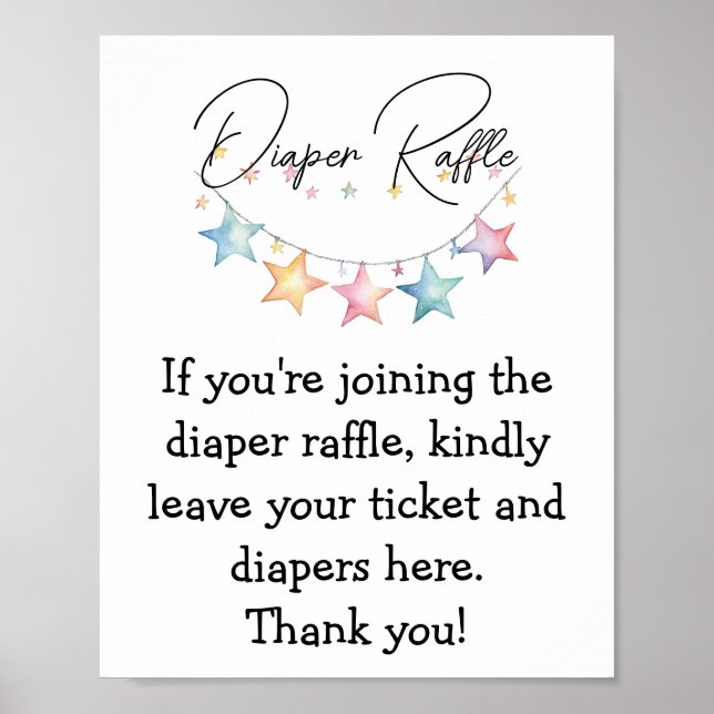 Watercolor Stars Baby Shower Diaper Raffle  Poster (Front)