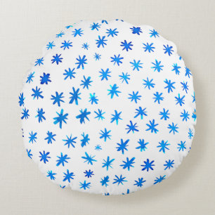 Watercolor stars - blue round cushion