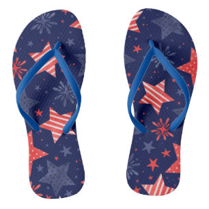 Watercolor Stars Fourth of July Flip Flops
