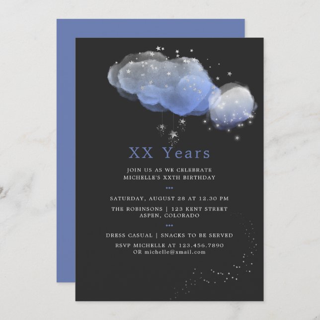 Watercolor Stars Night Sky Birthday Party Invite (Front/Back)