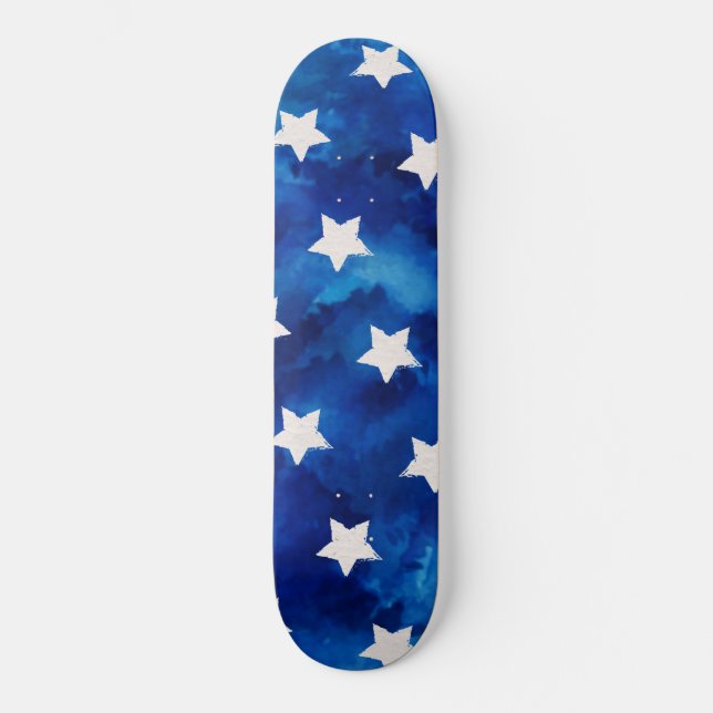 Watercolor Stars Pattern Modern Skateboard (Front)