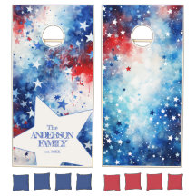 Watercolor Stars Stripe American Pride Family Name