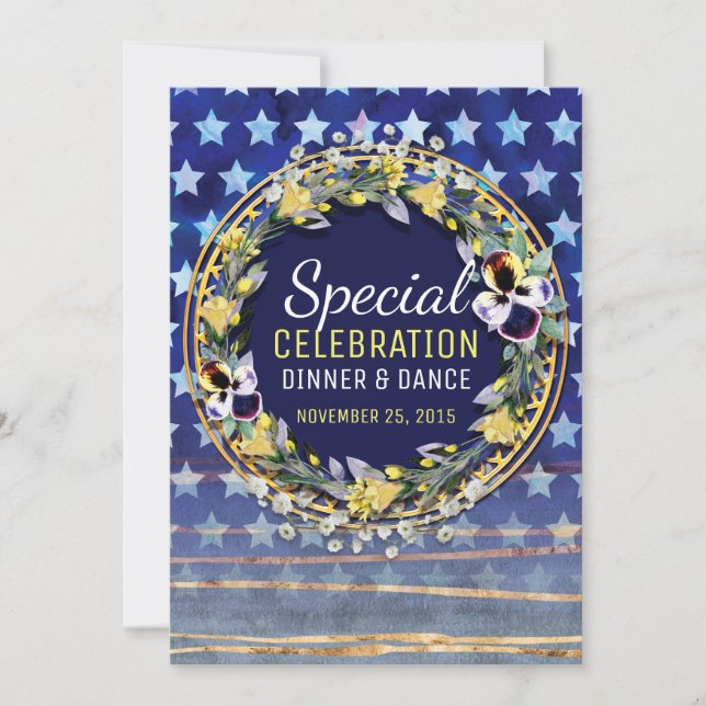 Watercolor Stars & Stripes Dinner & Dance Invite (Front)