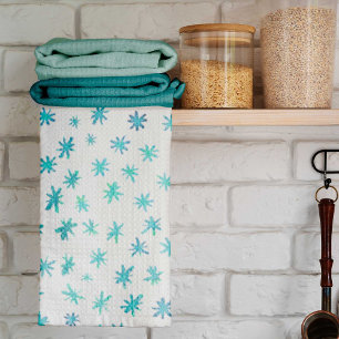 Watercolor stars - turquoise tea towel