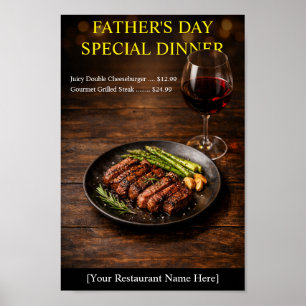 Watercolor Steak Dinner Father's Day Restaurant Poster