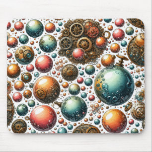 Watercolor Steampunk Bubbles & Gears Mouse Pad