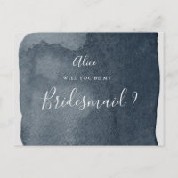 watercolor steel blue wash bridesmaid Invitation