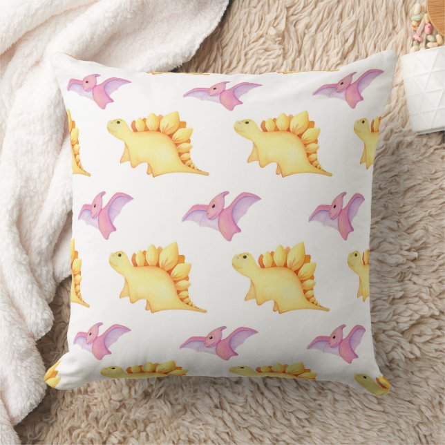 Watercolor Stegosaurus & Pterodactyl Pattern Cushion (Blanket)