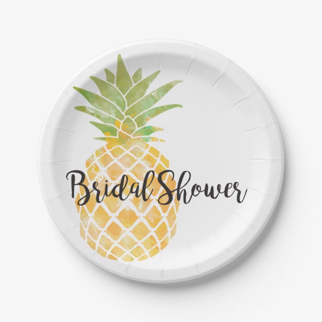 Watercolor Stencil Pineapple | Bridal Shower Paper Plate (Front)