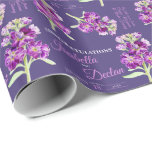 Watercolor stock flower purple custom wedding wrapping paper<br><div class="desc">Personalised wedding gift wrapping paper, featuring an original watercolor purple stock flower art and your own couples' names, wedding date, gifters name and personal message on a white background. A great way to give a personalised touch to special wedding presents and gifts, or to gift when not able to attend...</div>