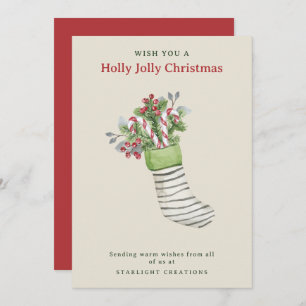 Watercolor Stocking Christmas Business Holiday Card