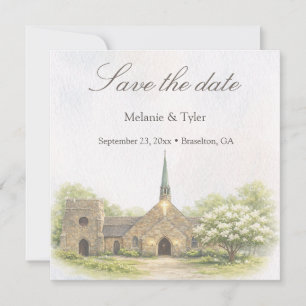 Watercolor Stone Chapel Save the Date Card