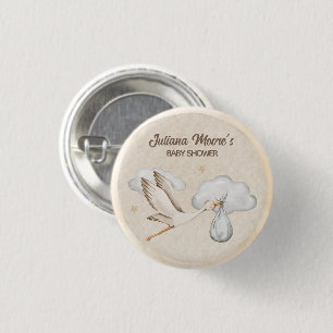 Watercolor Stork Baby Shower 3 Cm Round Badge