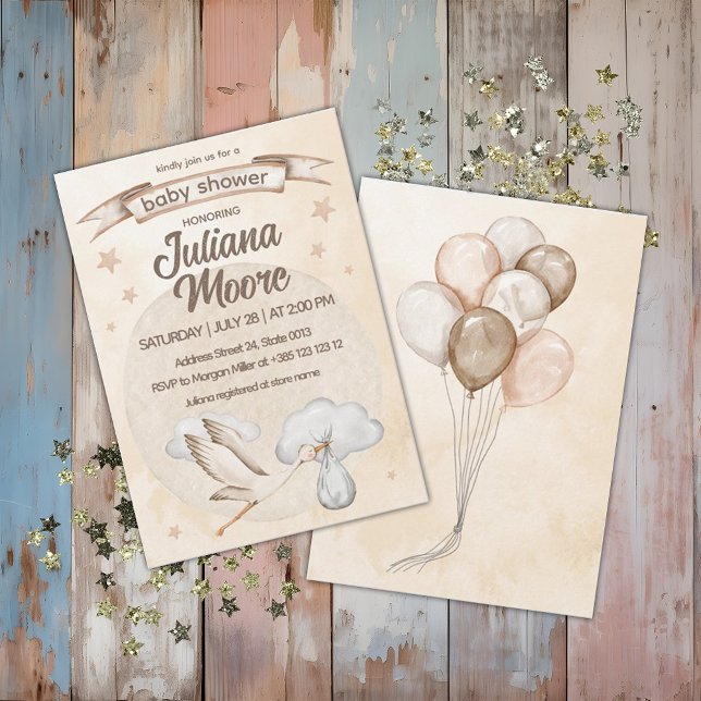 Watercolor Stork Baby Shower  Invitation (Creator Uploaded)