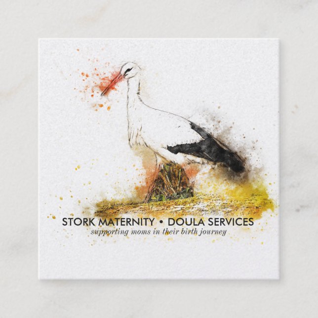 Watercolor Stork Business Card (Front)