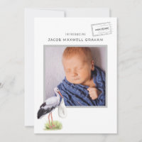Watercolor Stork | Double Sided Birth Announcement