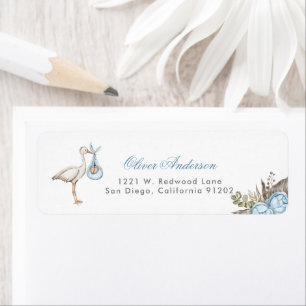 watercolor Stork floral boy Baby Shower adress