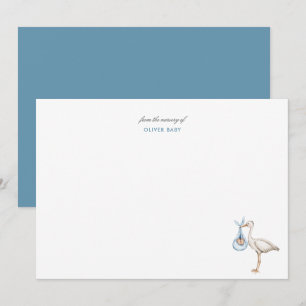Watercolor Stork Floral Boy Baby Shower Card