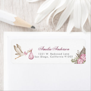 watercolor Stork floral girl Baby Shower adress