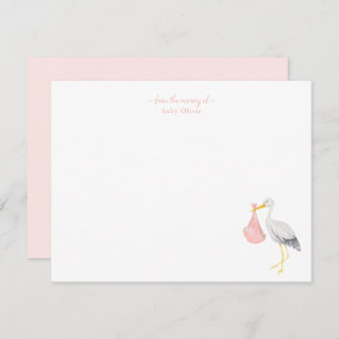 Watercolor Stork with Baby girl Thank You card