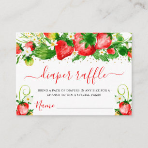 Watercolor Strawberries and Flowers Diaper Raffle Enclosure Card