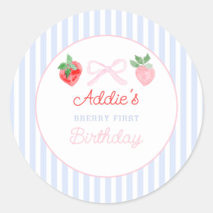 Watercolor Strawberries berry first birthday Classic Round Sticker