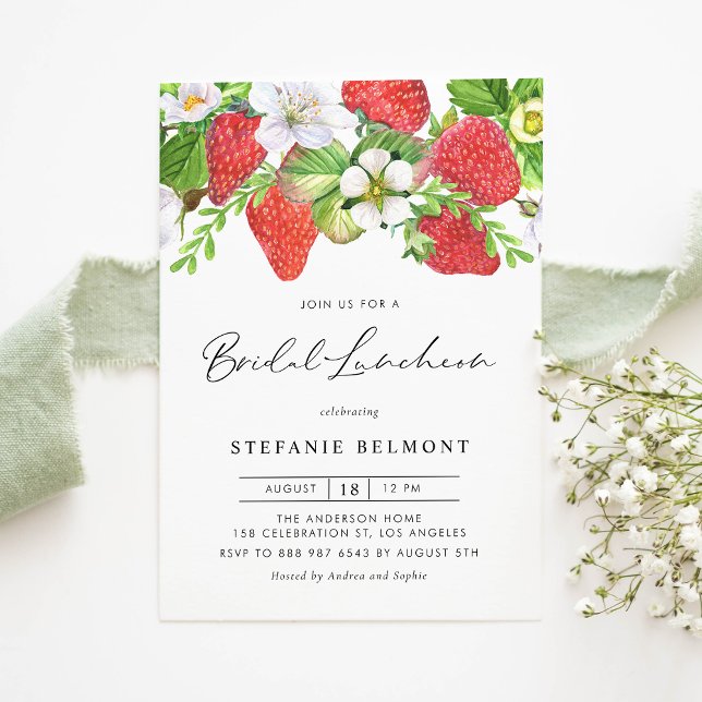 Watercolor Strawberries Botanical Bridal Luncheon Invitation (Creator Uploaded)